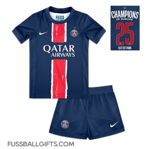 Paris Saint-Germain Fußballbekleidung Heimtrikot Kinder 2024-25 UCL Champions Kurzarm (+ kurze hosen)